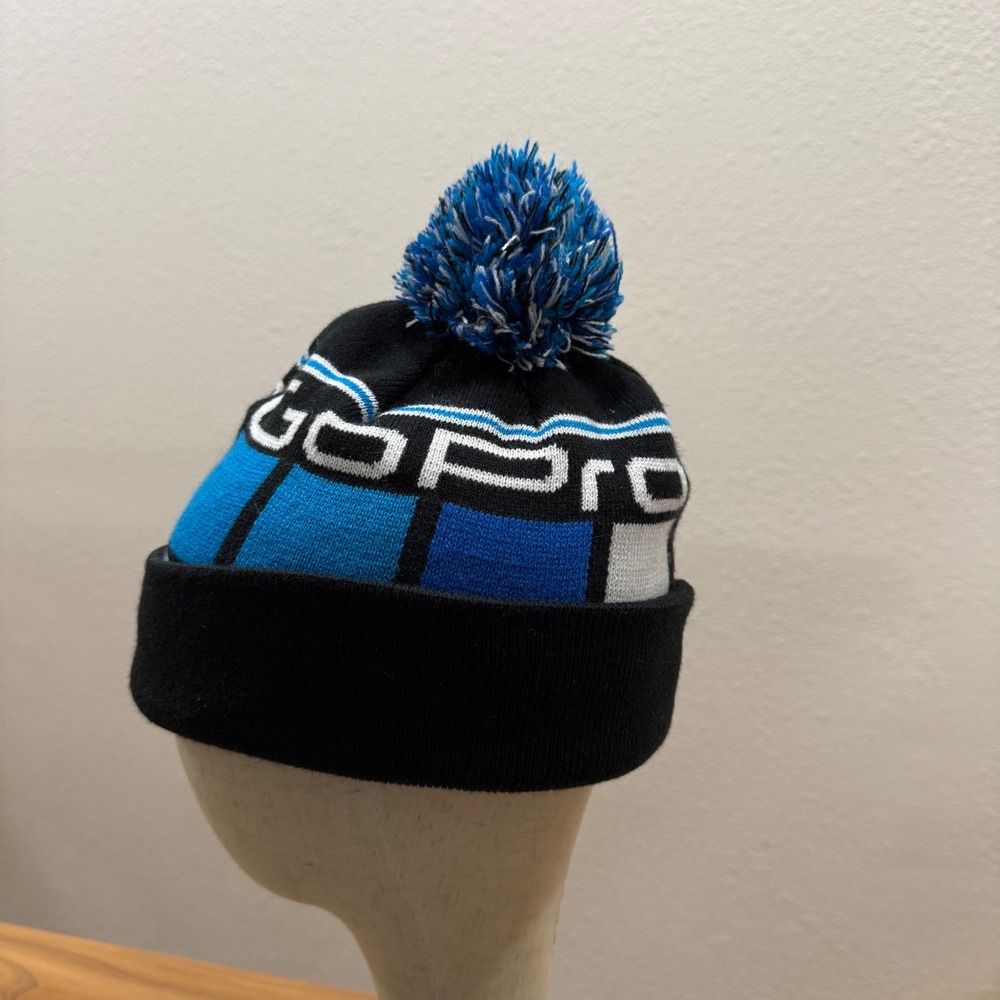 GoPro Camera Company Hat Winter Cuff Pom Beanie Cap‎ Black Blue Logo